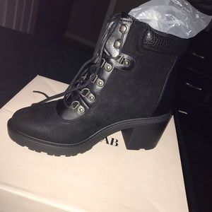 Black lace up booties with heel
